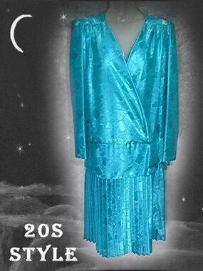 Drop Waist Dress Vintage 20s Style with Art Deco Print Long Sleeves